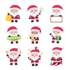 Cute Santa Claus Character Set Showing Multiple Holiday Poses and Expressions