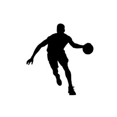Silhouette of a basketball player dribbling isolated on white background for design