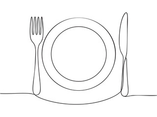 One continuous linear plate, high and fork. Vector illustration.

