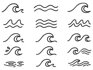 Wave icons doodle style, hand drawn. Vector stock illustration 
