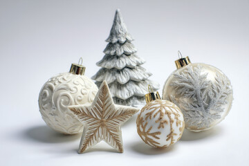 Fototapeta premium Christmas ornament ball hanging vector set, red, green, blue, gold baubles with stripes, stars, snowflakes pattern, Holiday decorations design elements isolated on white background. PNG, Transparent.