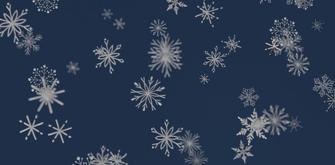 Abstract winter background with snowflakes. Blue snowy backdrop, for Christmas and New Year. Holiday, cold, season, festive,