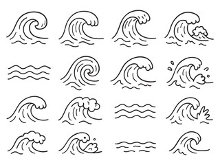 Wave icons doodle style, hand drawn. Vector stock illustration 
