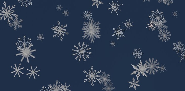 Abstract winter background with snowflakes. Blue snowy backdrop, for Christmas and New Year. Holiday, cold, season, festive, - Powered by Adobe