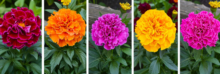 Vibrant marigolds bloom in a garden showcasing bright colors and lush greenery during a sunny afternoon in early spring