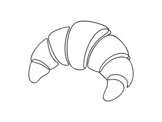 French croissant one line continuous drawing. Vector illustration.