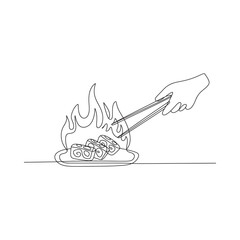 Electric guitar ignited by flames in dynamic line art