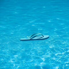 Lost blue flip flop floating serenely in crystal clear swimming pool water backdrop