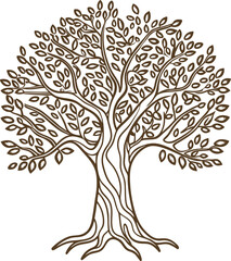 Obraz premium Ornate tree illustration with detailed branches and leaves decorative nature design, abstract lines, botanical element