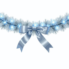 Icy White Christmas Garland with Blue Lights and Large Silver Bow