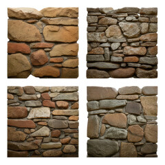 Four square panels depicting natural stone wall textures