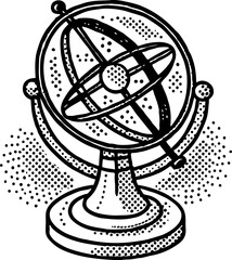 Antique armillary sphere illustration vintage astronomical model, planetary orbits science concept, black and white engraving