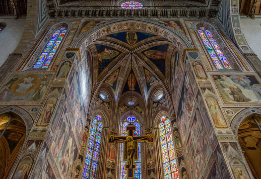 Interior view of the frescoes in Santa Maria Novella church in Florence, Italy.