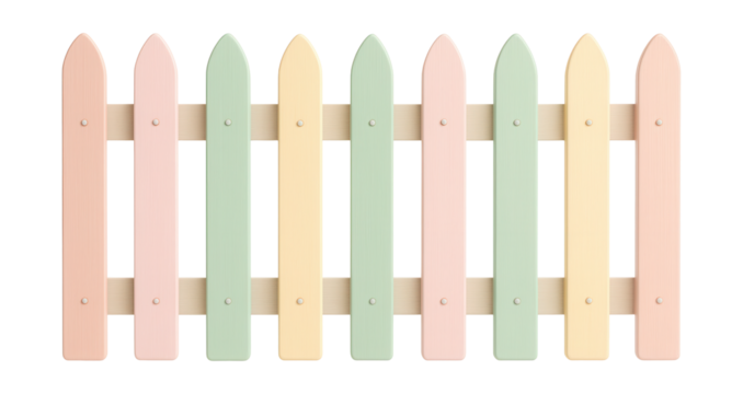 Pastel-colored short picket fence for a charming garden entrance.