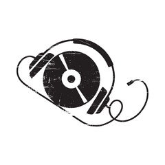 Hand drawn sketch of a vinyl record with headphones