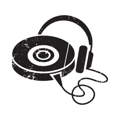Vintage turntable and headphones icon with textured grunge effect
