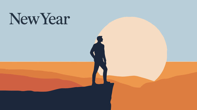 New Year Sunrise Mountain Silhouette Inspirational Landscape Illustration