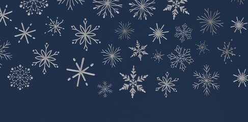 Elegant winter pattern featuring silver snowflakes on a deep blue background ideal for holiday cards, website backgrounds, a