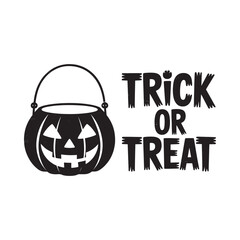 Halloween trick or treat pumpkin bucket and text graphic