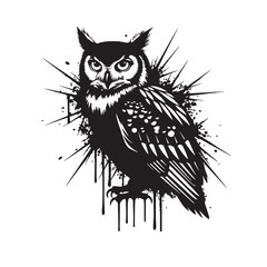 owl perched, staring at the camera, on white background