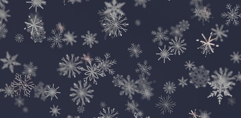 Falling snowflakes on a dark blue background creating a winter, holiday or Christmas theme. Beautiful design suitable for we