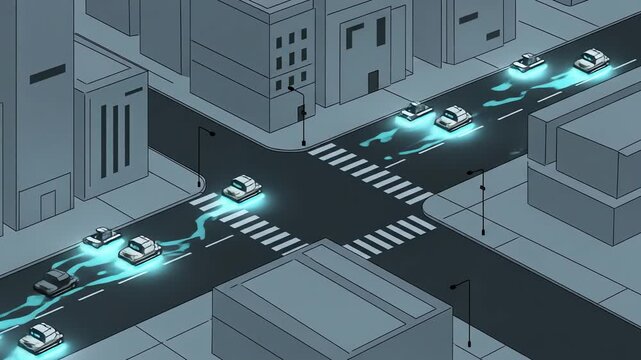 Futuristic City Traffic Management with Autonomous Vehicles Illustration.