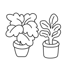 Two potted houseplants coloring page for kids and adults