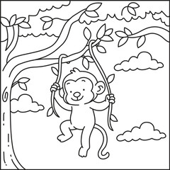 Cozy adorable monkey coloring page for kids and adults