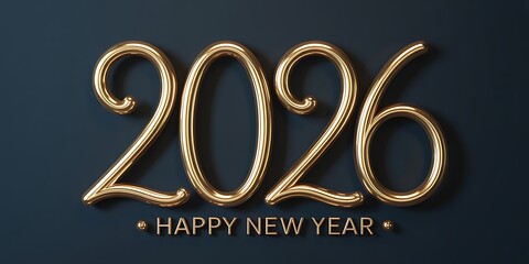 Golden 2026 happy new year balloon sign on dark blue background for banner design