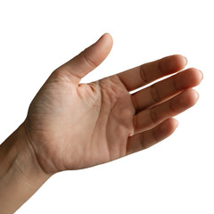 Close up of a human hand with fingers slightly spread open isolated on transparent background