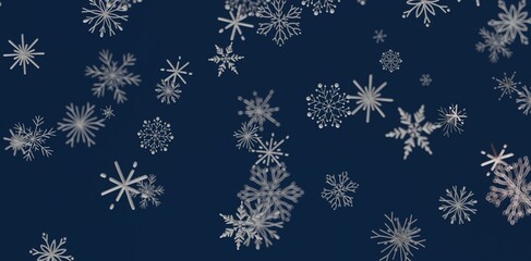 Abstract design with falling snowflakes on a navy blue background, ideal for winter holiday projects and designs. Perfect fo