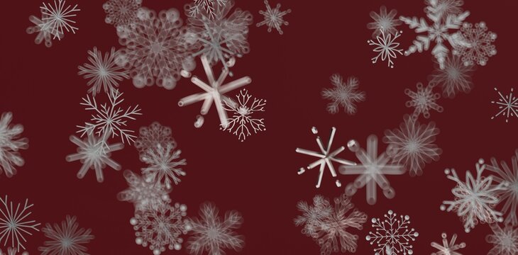 Christmas snowflakes abstract illustration over red background design for greeting card, wallpaper, website, print, festive