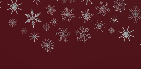 Stunning abstract image featuring silver snowflakes gracefully falling against a rich, deep red backdrop perfect for winter,