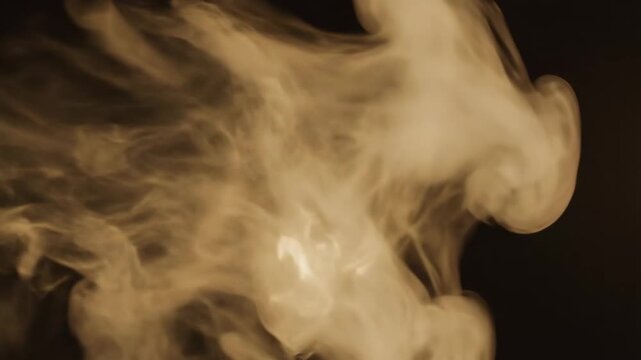 Golden Smoke Abstract - A close-up shot captures a plume of golden, translucent smoke against a dark background, showcasing its ethereal texture.