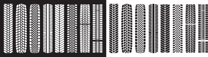 tire tread pattern vector set with detailed automotive track textures