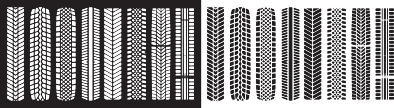 tire tread pattern vector set with detailed automotive track textures