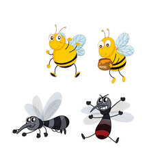 Cute Cartoon Bees and Mosquitoes Collection - Whimsical Insect Illustrations for Fun Projects
