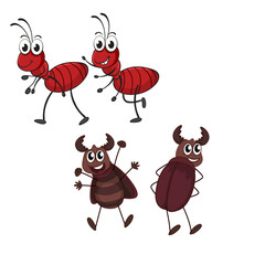 Cute cartoon ants and beetles, a vibrant illustration for children's stories and educational materials