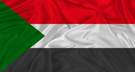 Flag of Sudan with cloth texture. Close up of Sudan flag waving