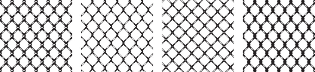 chain-link fence pattern set with detailed wire mesh grid textures
