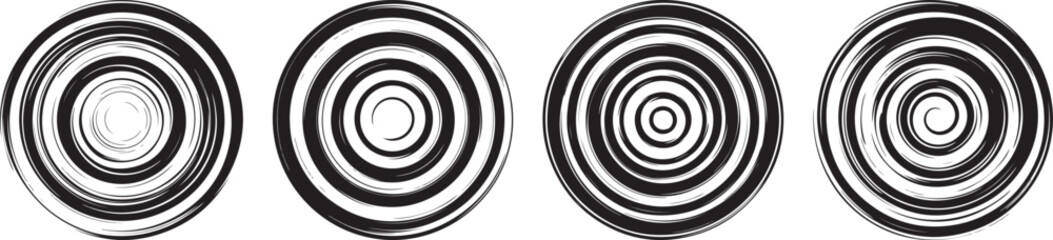 hand-drawn concentric circle ring set with abstract swirl line patterns