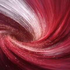 Vibrant red and white swirling abstract with glittering particles