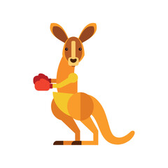Fun cartoon kangaroo wearing boxing gloves, ready for a fight, Australian animal, playful illustration