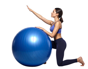 Fototapeta premium Midnight Indigo Yoga Pose with Fitness Ball Isolated on Transparent Background