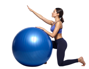  Midnight Indigo Yoga Pose with Fitness Ball Isolated on Transparent Background