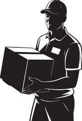 Delivery man in cap holding a package for shipping and logistics