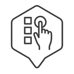Thin-line angled option selection icon inside hexagon pin, transparent PNG, ideal for decision-making, choice interfaces and user preference dashboards.