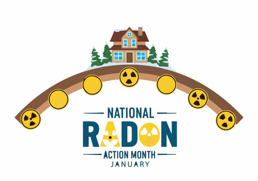 National Radon Action Month illustration showing toxic gas danger under a residential house