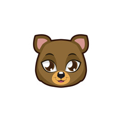 Adorable brown bear cub head with big expressive eyes, a cute cartoon animal mascot character
