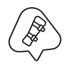 Thin-line angled forearm splint icon inside medical triangle pin, transparent PNG, ideal for injury stabilization and orthopedic treatment interfaces.